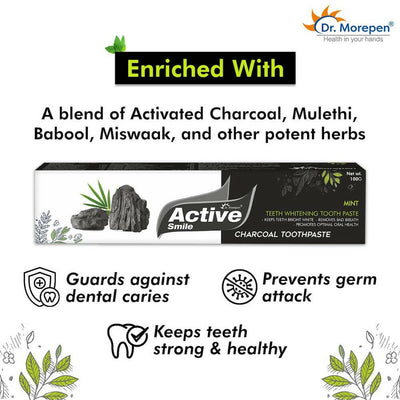 Dr. Morepen Active Smile Charcoal Toothpaste for Teeth Whitening & Bad Breath Removal