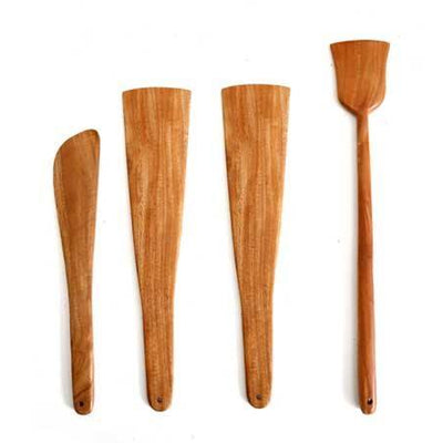 100% Natural Neem Wood Cooking & Serving Spatula/Ladles, Set of 4, Toxin-free, Anti-microbial