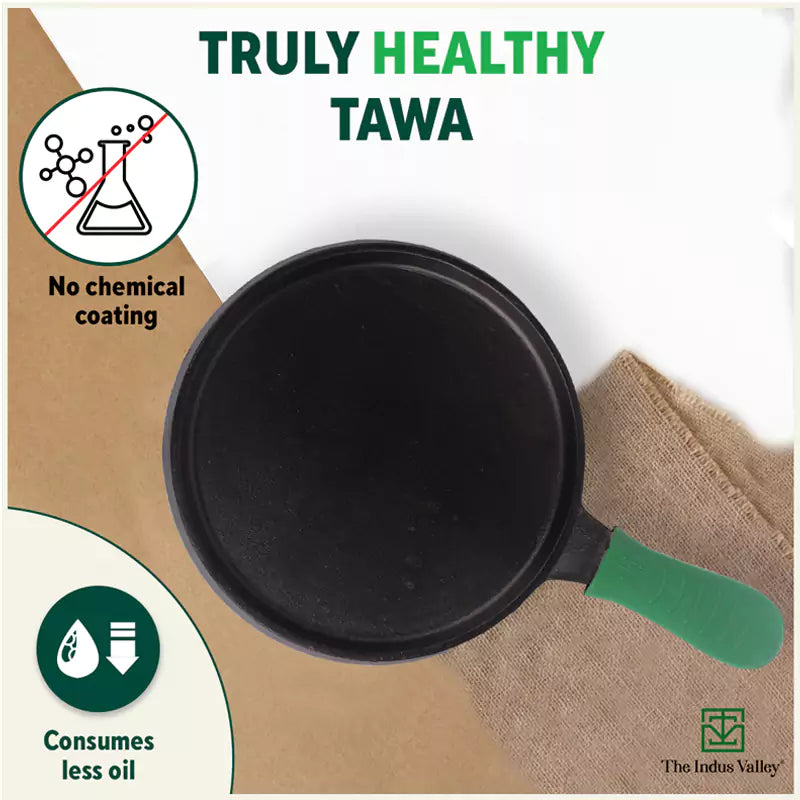 CASTrong Cast Iron Tawa, Silicon Handle,Pre-seasoned, Nonstick, 100% Pure, Toxin-free, Induction, 25.5cm, 2.2kg