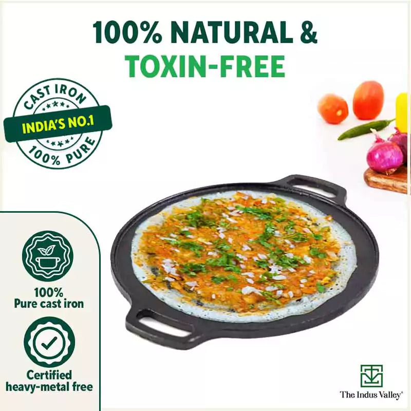 CASTrong Cast Iron Roti/Dosa Tawa, Pre-seasoned, Nonstick, 100% Pure, Toxin-free, Gas & Induction, Free ₹110 Spatula, 30.2cm, 2.4kg