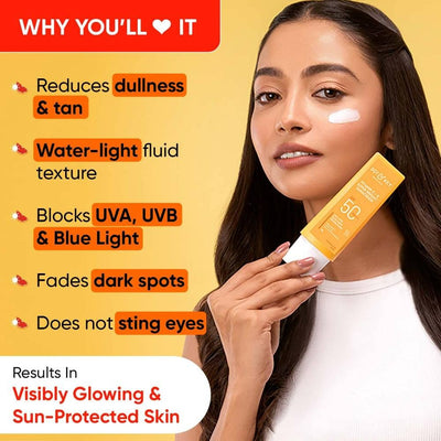 Dot & Key Vitamin C + E Face Sunscreen SPF 50 PA+++ For Glowing Skin, 100% No White Cast