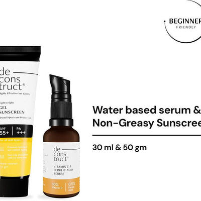 Deconstruct Sun Protect Duo 10% Vitamin C Face Serum + Gel Sunscreen, Get Glowing Skin with Sun Protection, No White Cast, Non Irritating & Lightweight