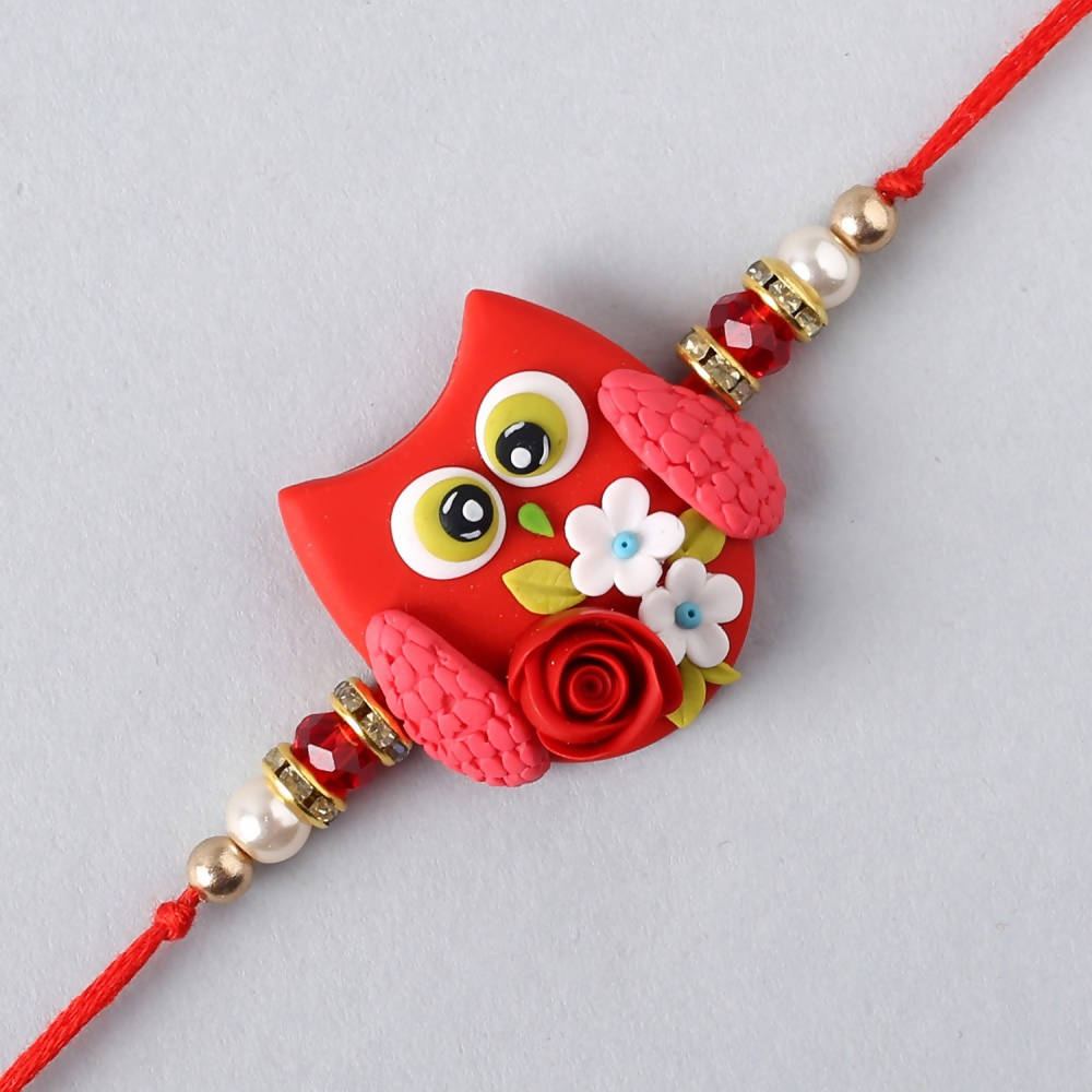 Cute Owl Polymer Clay Rakhi & Almonds Jar
