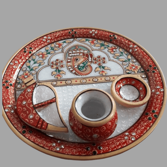 Rajasthani Handcrafted Marble Pooja Thali Set