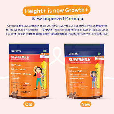 Gritzo SuperMilk Height+ Health Drink for 10-12y Girls - Double Chocolate Flavor