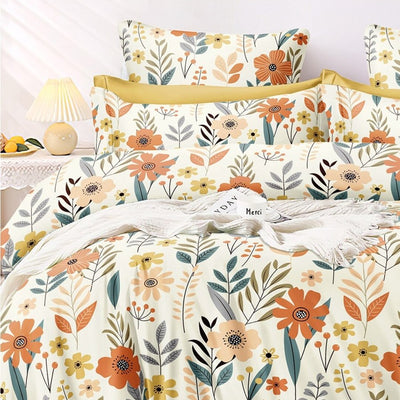 AEROHAVEN Premium Cream-Coloured Floral Cotton 300 TC King Bedsheet & 2 Pillow Covers