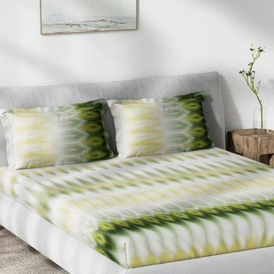DDecor Green & White Ethnic Motifs 140 TC Cotton Queen Bedsheet with 2 Pillow Covers