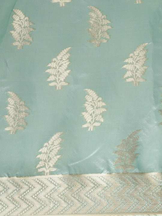 Blue & Gold-Toned Ethnic Motifs Zari Organza Kanjeevaram Saree