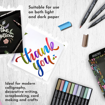 BRUSTRO Metallic Brush Pens Set of 10 Colors with Black Paper A5