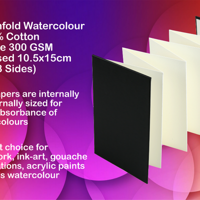 Brustro Artists Fanfold Watercolour Book 100% Cotton Mouldmade 300 GSM Hot Pressed 10.5x15cm.(9 Folds/18 Sides)