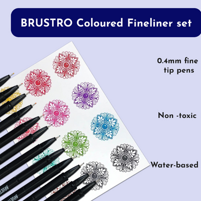 BRUSTRO Coloured Fineliner Set of 12 | Assorted Colours | 0.4mm | Ideal for Writing, Drawing, Coloring, Sketching, Doodles, Mandala Art & BRISTOL Ultra-Smooth Paper | A5, 250 gsm, 20+4 sheets/48 pages