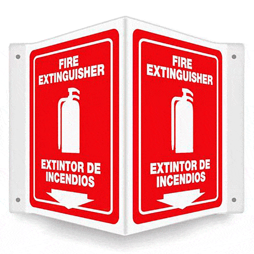 Fire Extinguisher Location 9D Corner Wall Sign, English & Spanish