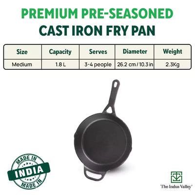 CASTrong Cast Iron Fry Pan/Skillet, Pre-seasoned, Nonstick, 100% Pure, Toxin-free, Induction, 26.2cm, 1.8L, 2.3kg