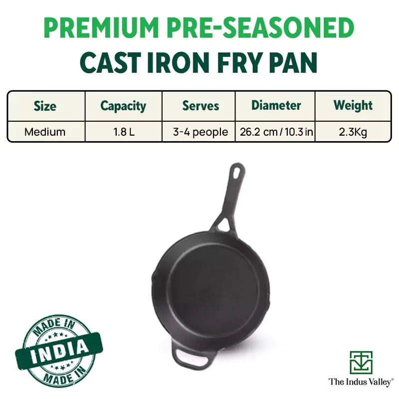 CASTrong Cast Iron Fry Pan/Skillet, Pre-seasoned, Nonstick, 100% Pure, Toxin-free, Induction, 26.2cm, 1.8L, 2.3kg