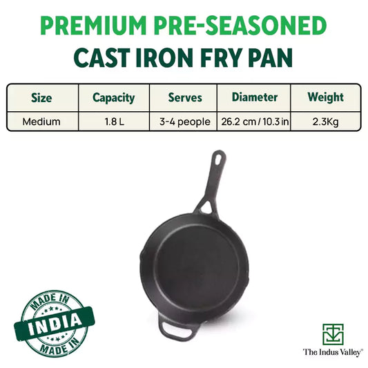 CASTrong Cast Iron Fry Pan/Skillet, Pre-seasoned, Nonstick, 100% Pure, Toxin-free, Induction, 26.2cm, 1.8L, 2.3kg