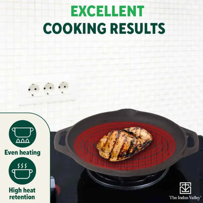 CASTrong Cast Iron Grill Pan, Round,Pre-seasoned, 100% Pure, Toxin-free, Induction, 27cm, 2.1kg