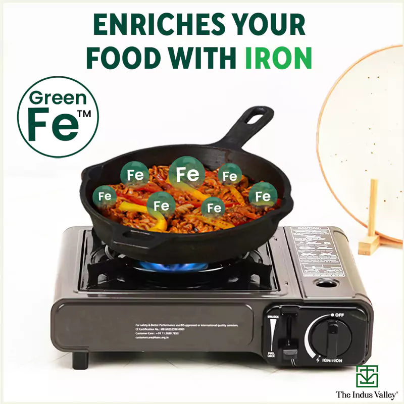 CASTrong Cast Iron Fry Pan/Skillet, Glass Lid, Pre-seasoned, Natural Nonstick, 100% Pure, Induction, 20.3cm, 0.9L, 2.3kg