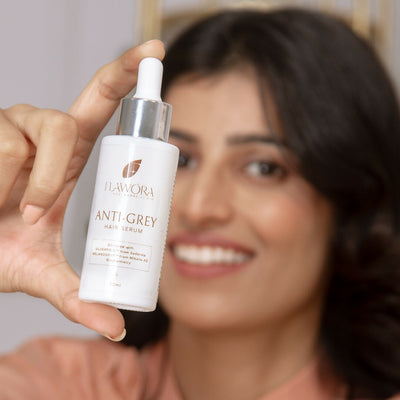 Flawora Anti-Grey Hair Serum For Reversing Grey Hair & D-Tan Lotion For Pigmentation Tan Removal 