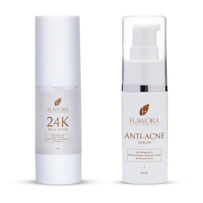 Flawora 24K Gold Face Serum For Brightening, Anti-Aging And Anti Acne Serum To Reduce Blackheads And Open Pores 