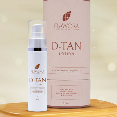 Flawora D-Tan Lotion, Anti Acne Serum And Gold Face Serum Combo