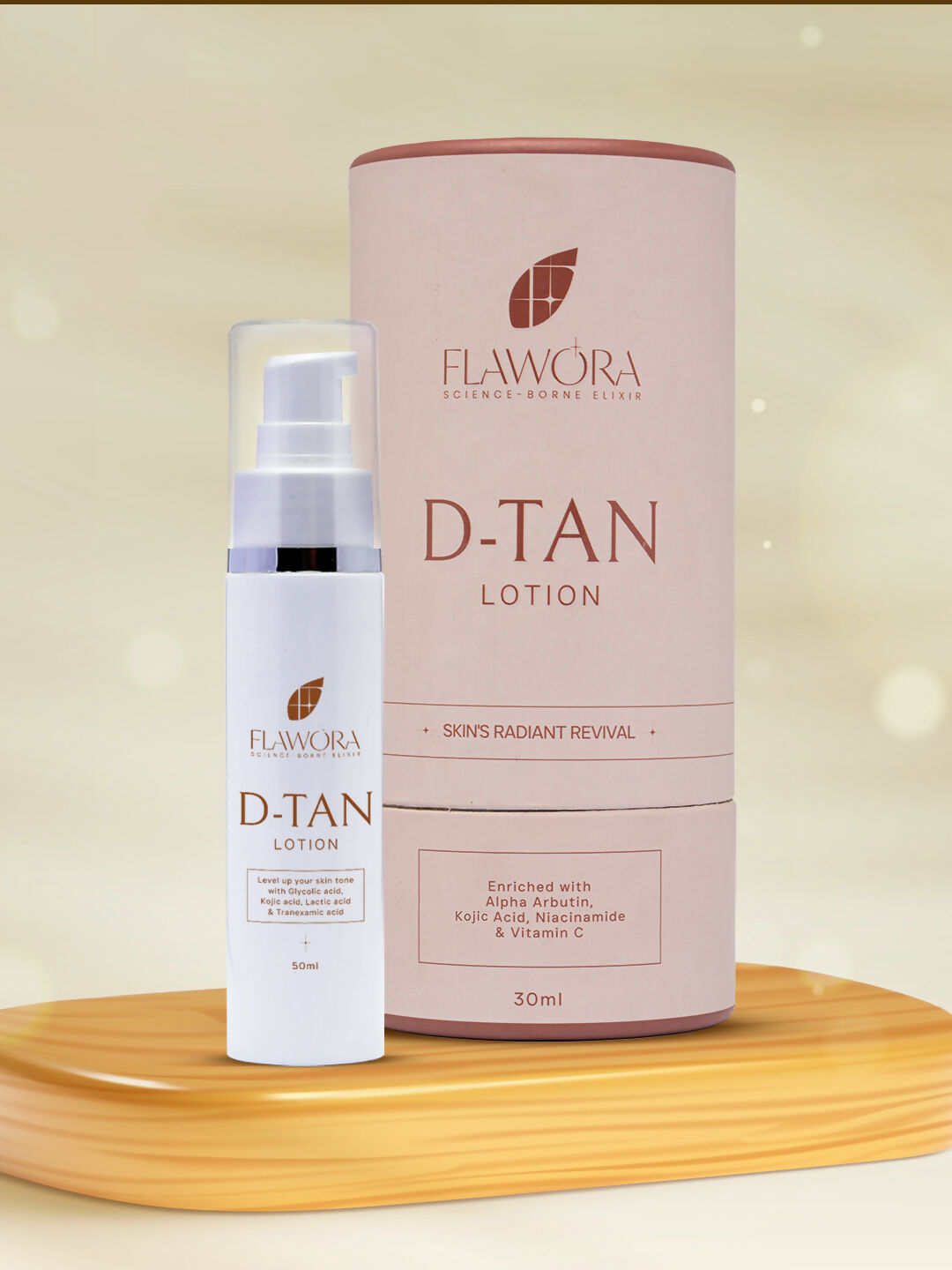 Flawora D-Tan Lotion, Anti Acne Serum And Gold Face Serum Combo