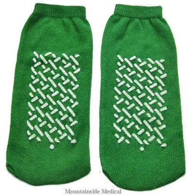 Slipper Socks, Non-Skid, Single Sided, Medium, Green, Pair