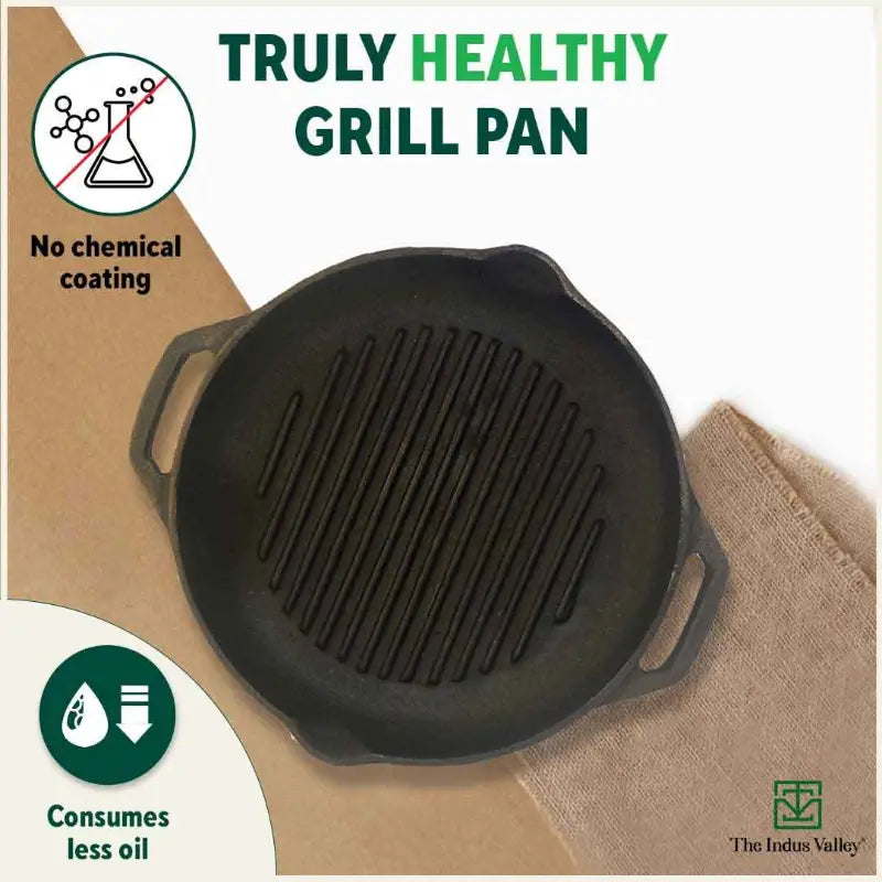 CASTrong Cast Iron Grill Pan, Round,Pre-seasoned, 100% Pure, Toxin-free, Induction, 27cm, 2.1kg