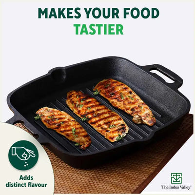 CASTrong Cast Iron Grill Pan, 2 Handles, Pre-seasoned, 100% Pure, Toxin-free, Induction, 33.6cm ,3.4 kg