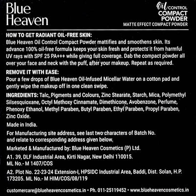 Blue Heaven Oil Control Compact Powder Matte Finish SPF 25 PA+++ Toffee