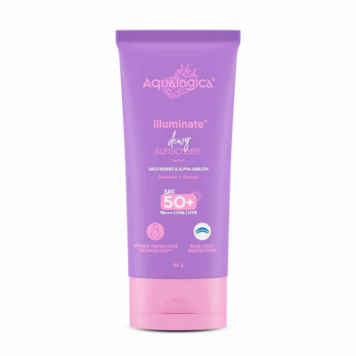 Aqualogica IIIuminate + Dewy Sunscreen SPF 50 PA++++ UVA/B & Blue Light Protection No White