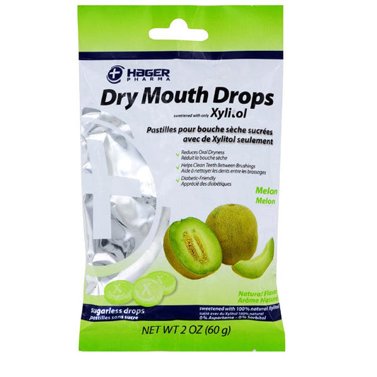 Hager Dry Mouth Drops Lozenges, Melon Flavor 26 Count