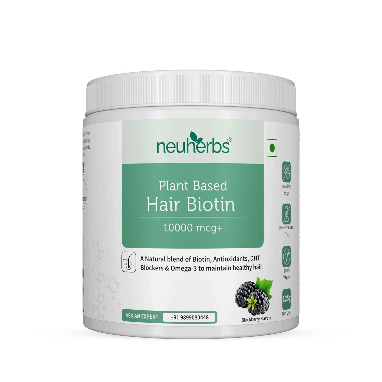 Plant-Based Biotin Powder 10000 mcg+ for Hair Growth