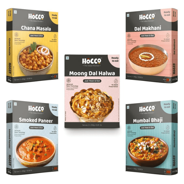Hocco Ready to Eat Combo of 5 | Just Heat & Eat | No Added Preservative& Colours | Meal Ready in 5 Minutes