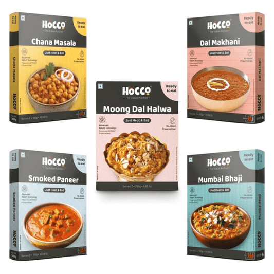 Hocco Ready to Eat Combo of 5 | Just Heat & Eat | No Added Preservative& Colours | Meal Ready in 5 Minutes