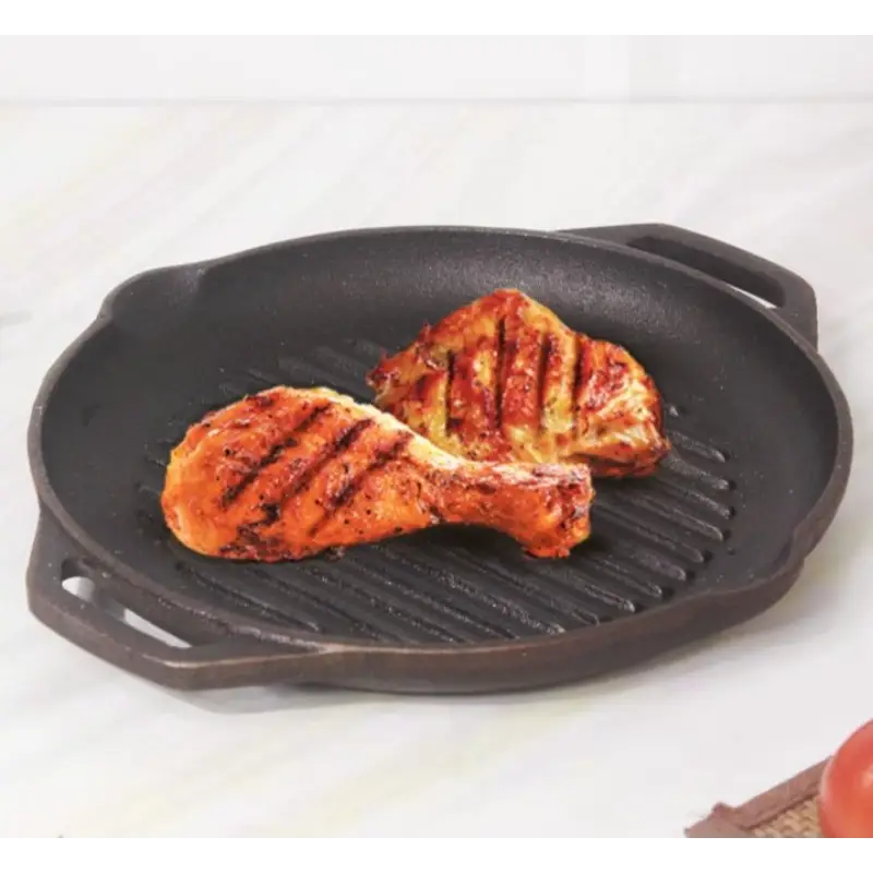 CASTrong Cast Iron Grill Pan, Round,Pre-seasoned, 100% Pure, Toxin-free, Induction, 27cm, 2.1kg