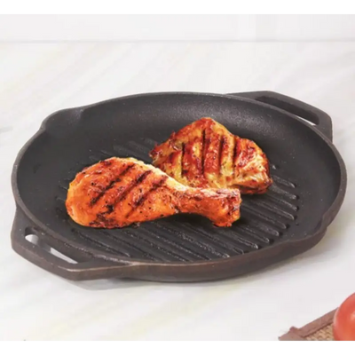 CASTrong Cast Iron Grill Pan, Round,Pre-seasoned, 100% Pure, Toxin-free, Induction, 27cm, 2.1kg