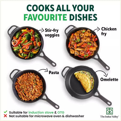 CASTrong Cast Iron Fry Pan/Skillet, Pre-seasoned, Nonstick, 100% Pure, Toxin-free, Induction, 26.2cm, 1.8L, 2.3kg