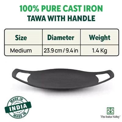 CASTrong Cast Iron Tawa,Pre-seasoned, Nonstick, 100% Pure, Toxin-free, Induction, 23.8cm, 1.4kg