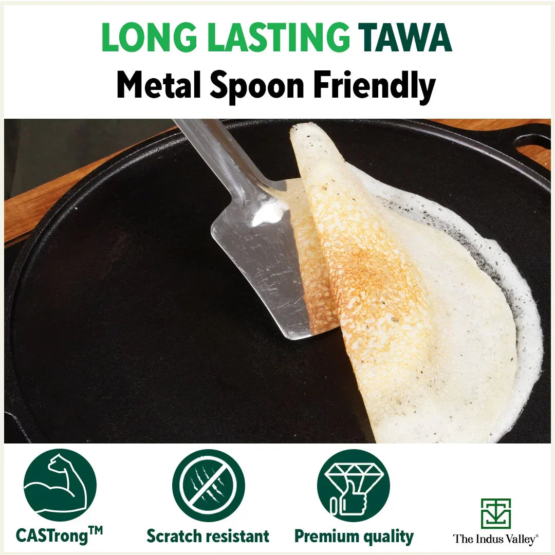 CASTrong Cast Iron Tawa,Pre-seasoned, Nonstick, 100% Pure, Toxin-free, Induction, 25.5cm, 2.2kg