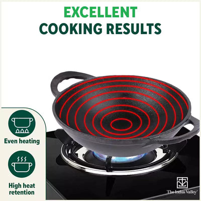 CASTrong Cast Iron Kadai, Pre-seasoned, Nonstick, 100% Pure, Toxin-free, 20.3cm, 1.4L, 1.5kg