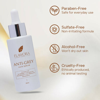 Flawora Anti-Grey Hair Serum For Reversing Grey Hair & Gold Face Serum For Brightening, Anti-Aging