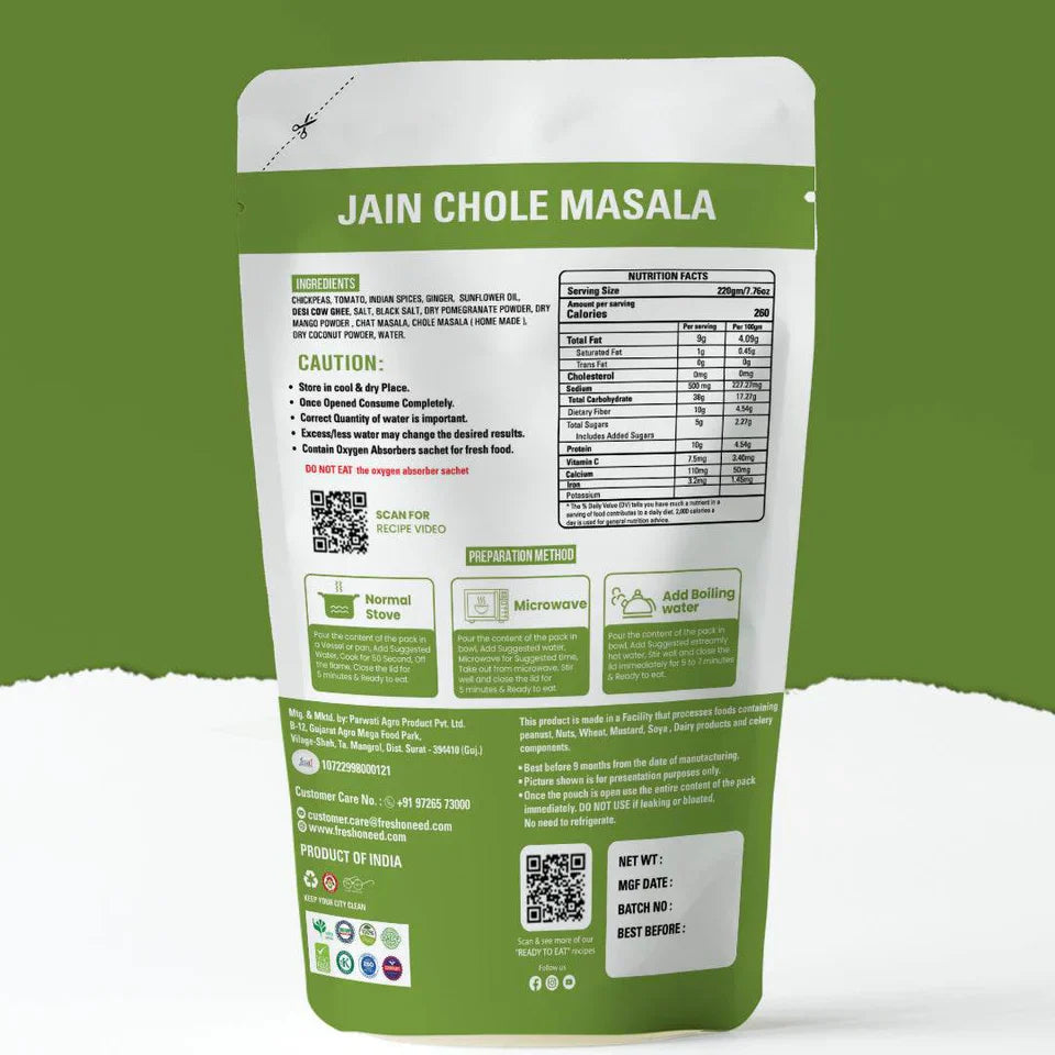 Fresh O Need Chole Masala ( Without Onion & Garlic ) - Ready To Eat 220 gms
