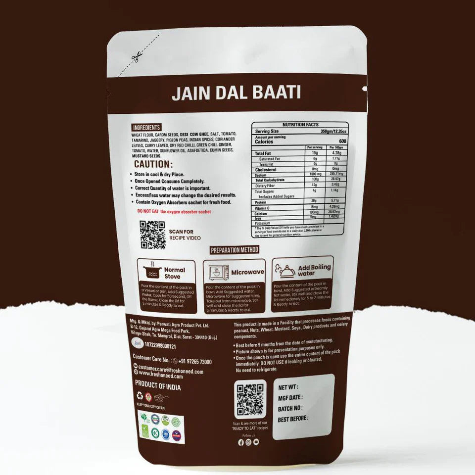 Fresh O Need Dal Baati ( Without Onion & Garlic ) - Ready To Eat 350 gms