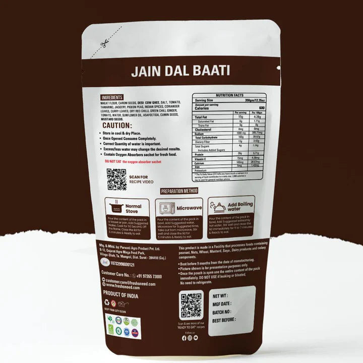 Fresh O Need Dal Baati ( Without Onion & Garlic ) - Ready To Eat 350 gms