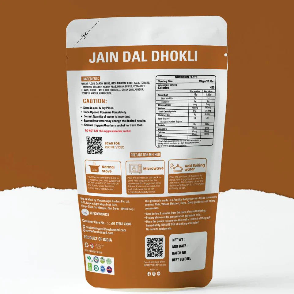 Fresh O Need Dal Dhokli ( Without Onion & Garlic ) - Ready To Eat 300 gms