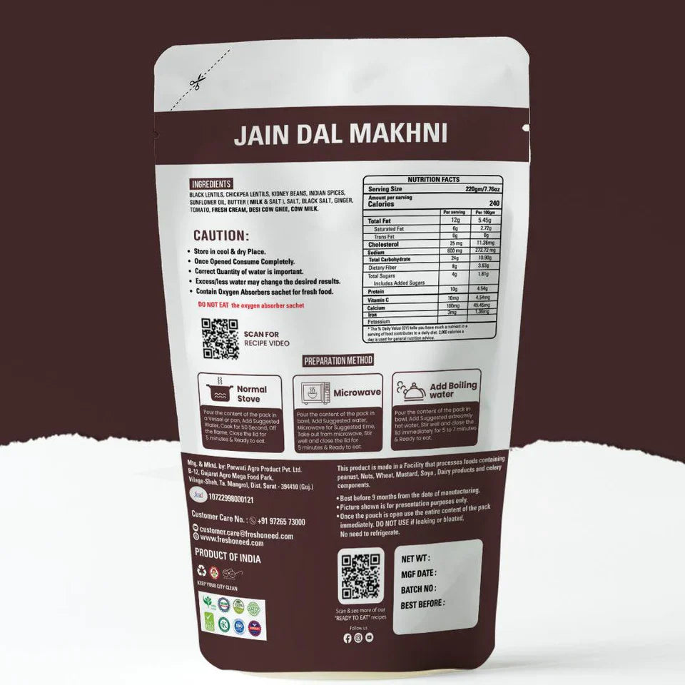 Fresh O Need Dal Makhani ( Without Onion & Garlic ) - Ready To Eat 220 gms