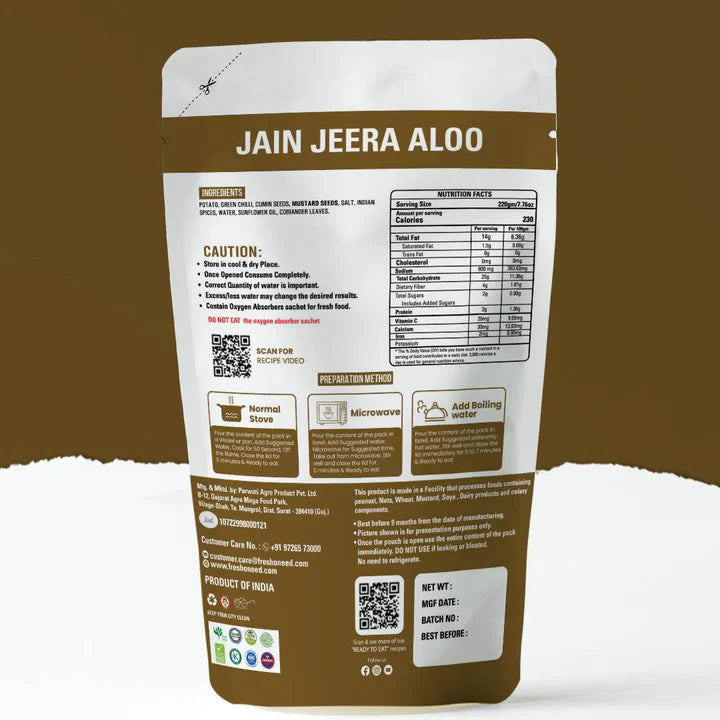 Fresh O Need Jeera Aloo (Without Onion & Garlic) - Ready To Eat 220 gms