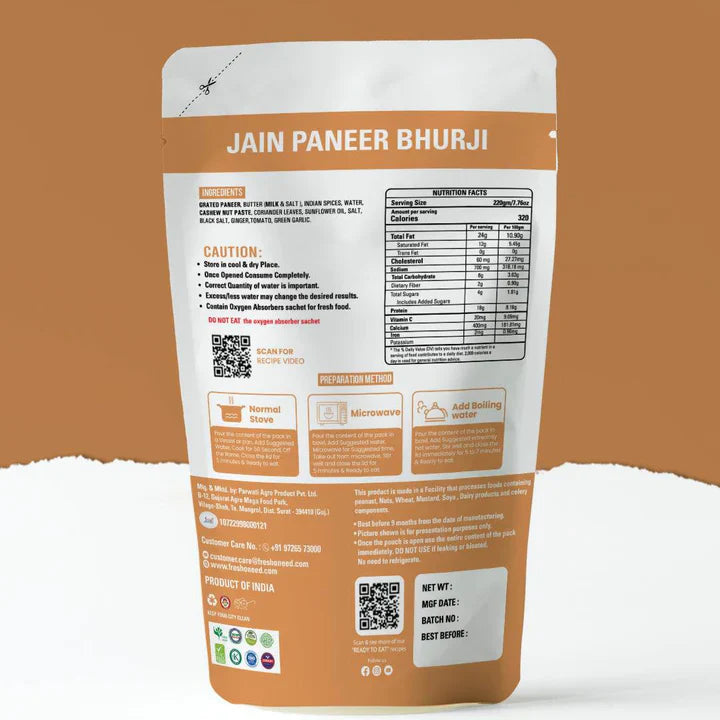 Fresh O Need Paneer Bhurji ( Without Onion & Garlic ) - Ready To Eat 220 gms