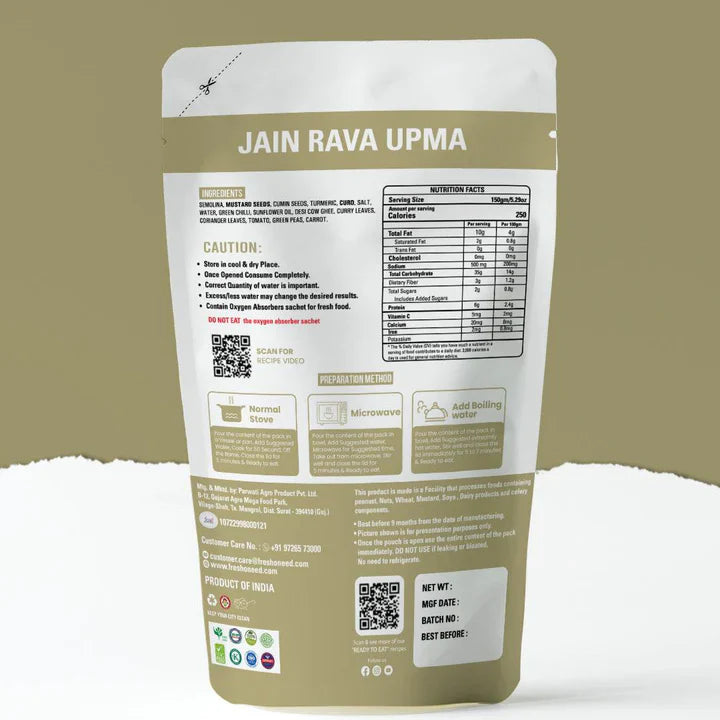 Fresh O Need Rava Upma (Without Onion & Garlic) - Ready To Eat 150 gms