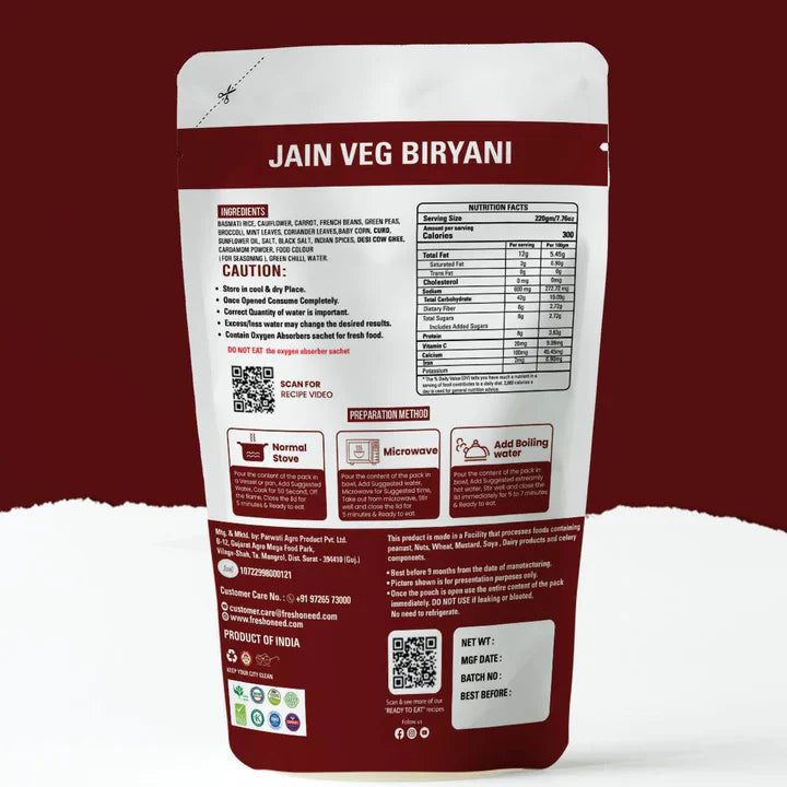 Fresh O Need Veg Biryani ( Without Onion & Garlic ) - Ready To Eat 220 gms
